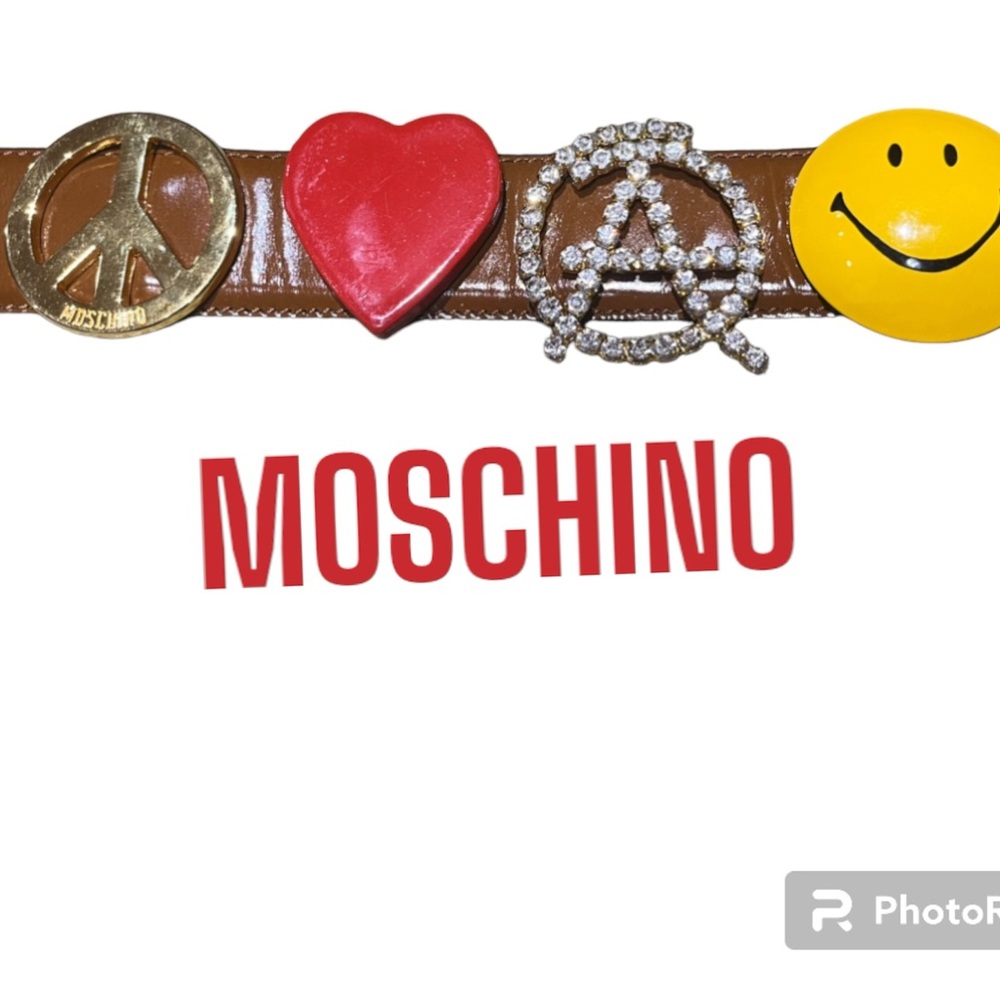 MOSCHINO classic ANARCHY belt in Brown.Smiley, heart , peace sign MINT